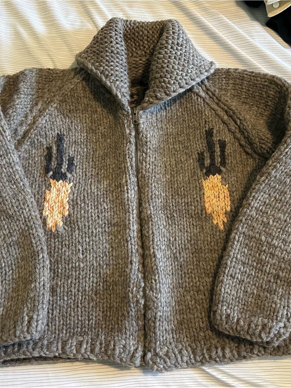 Hand knit Zip up shawl collar cardigan - hand knit